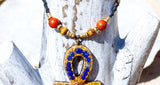 Red, blue, and yellow Shungite Orgone Ankh Necklace with Lapis Lazuli